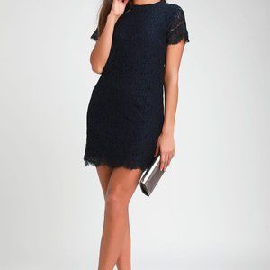 Lulu’s Take Me To Brunch Navy Blue Lace Shift Dress Size XL NWT